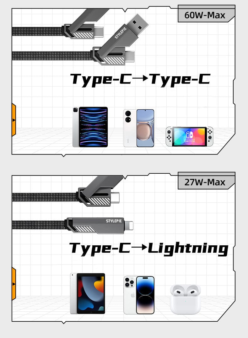 Dream Motto 4-in-1 60W Nylon Fast Charging USB-C Cable