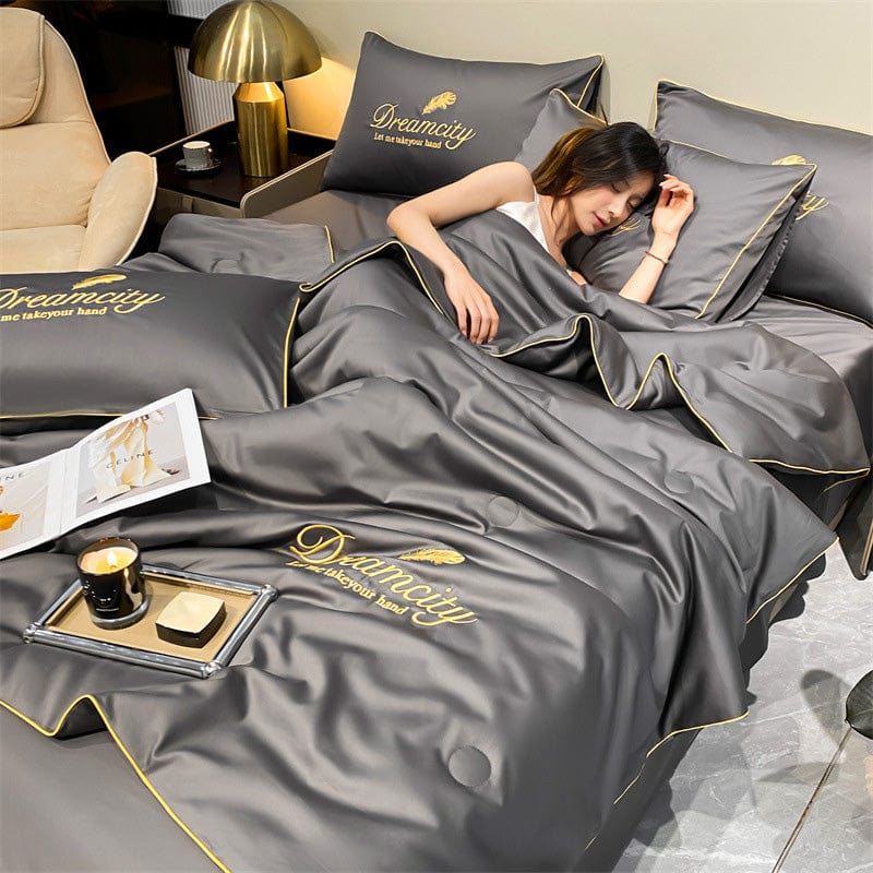 Dream Motto Houseware & Kitchen Ice Silk quilt / Dark Grey / 150*200CM (60*80inch) 🔥🔥Washable Summer Simple Ice Silk Quilt