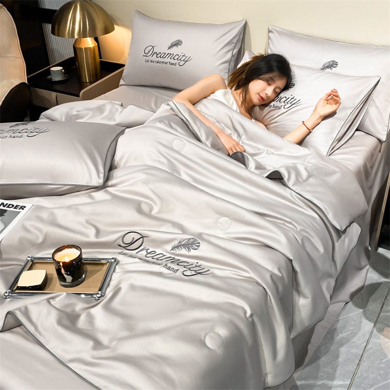 Dream Motto Houseware & Kitchen Ice Silk quilt / Light Grey / 150*200CM (60*80inch) 🔥🔥Washable Summer Simple Ice Silk Quilt
