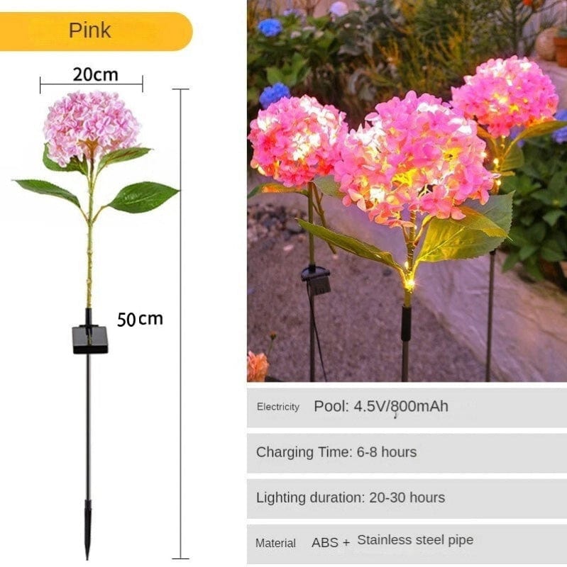 Dream Motto™ Pink Updated Solar Garden Lights Simulated Flower Big Hydrangea Outdoor Waterproof