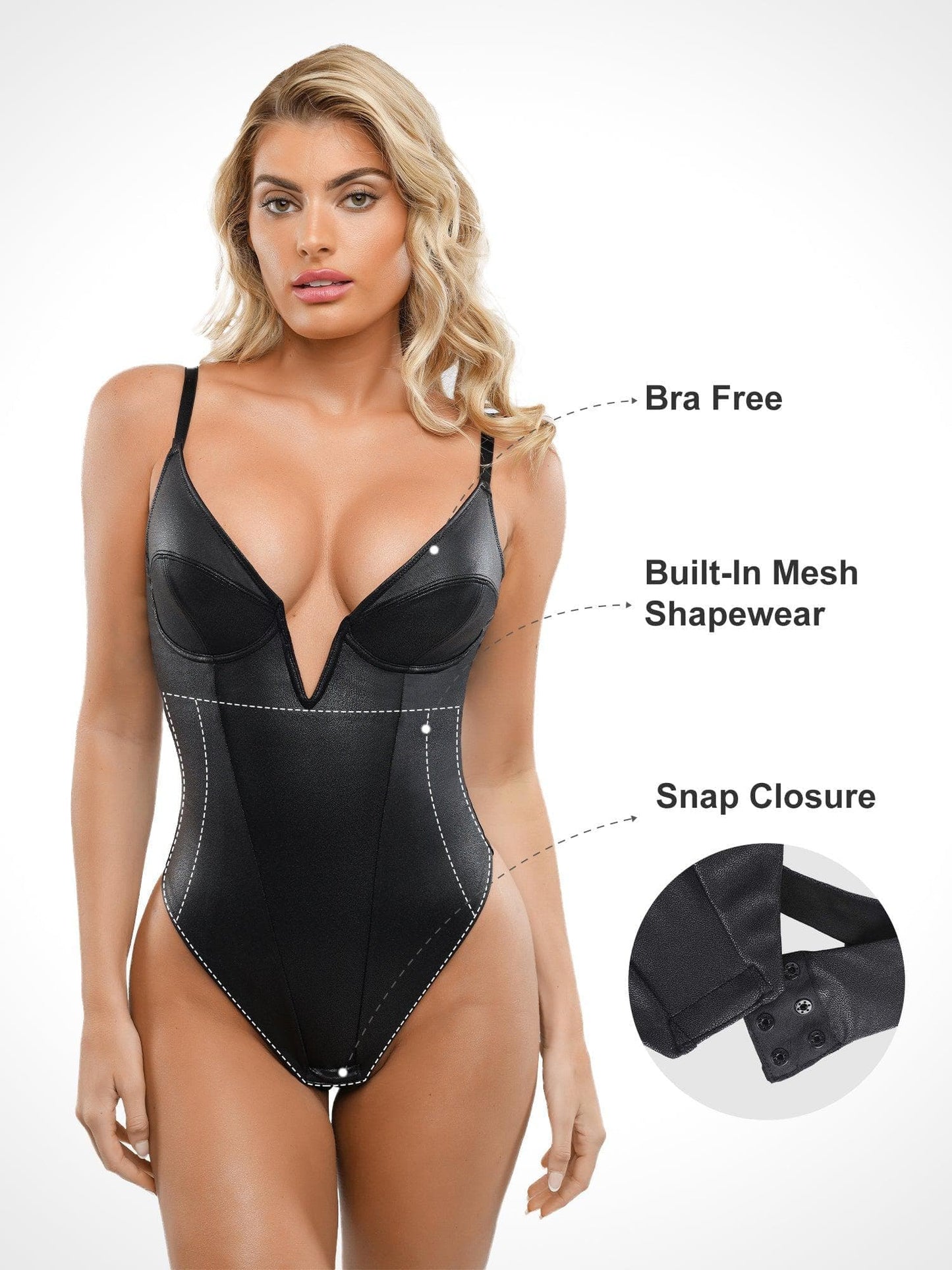 DreamMotto Faux Leather Collection Built-In Shapewear Leather Bodysuit