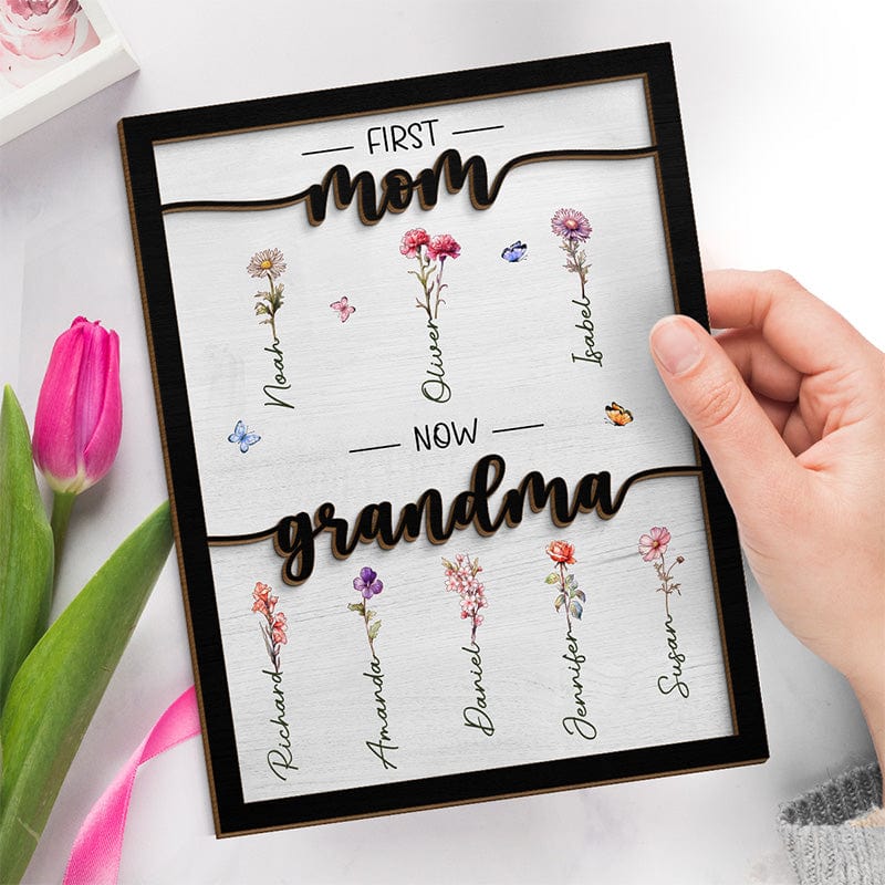 双层生辰花框 First Mom Now Grandma -Layered Wooden Plaque🔥Mother's Day Gift🔥