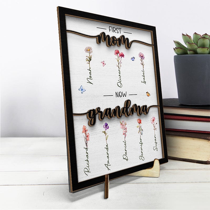 双层生辰花框 First Mom Now Grandma -Layered Wooden Plaque🔥Mother's Day Gift🔥