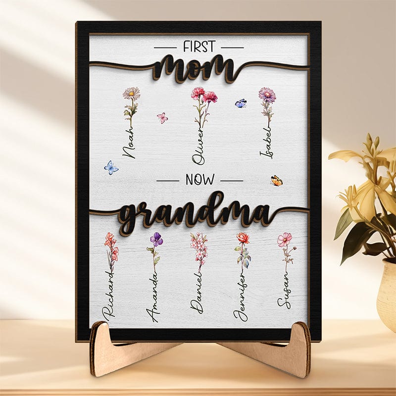 双层生辰花框 First Mom Now Grandma -Layered Wooden Plaque🔥Mother's Day Gift🔥