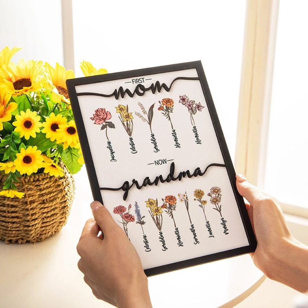 双层生辰花框 First Mom Now Grandma -Layered Wooden Plaque🔥Mother's Day Gift🔥
