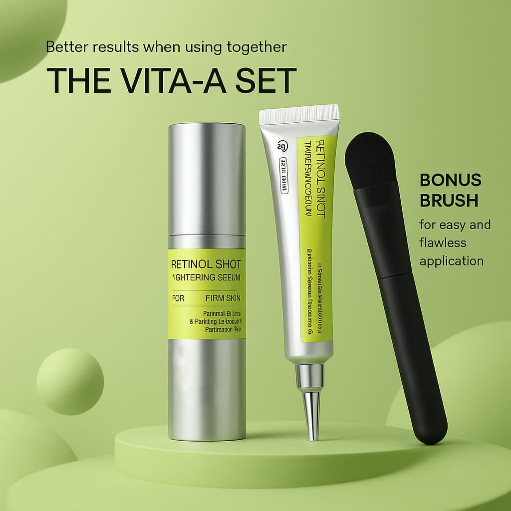 Glowra 1 Retinal Booster & 1 Retinol Serum & Brush The Vita A Retinal Shot Tightening Booster & Retinol Serum SET