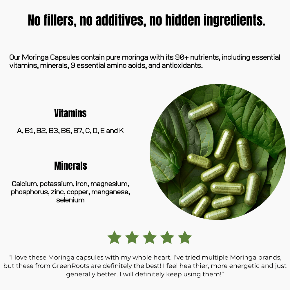 GreenRoots 🔥100% Pure Moringa Capsules (60 capsules per bottle)