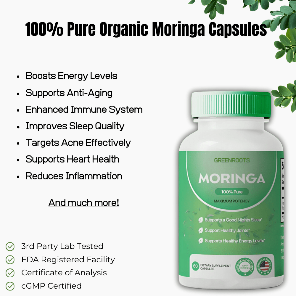 GreenRoots 🔥100% Pure Moringa Capsules (60 capsules per bottle)