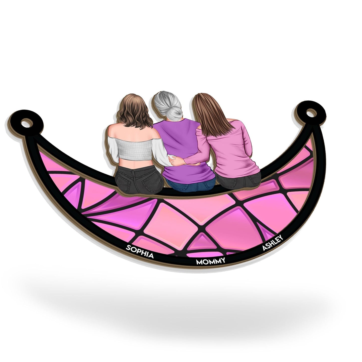 Macorner Window Hanging Suncatcher Ornament Mother & Daughter On The Moon - Personalized Window Hanging Suncatcher Ornament