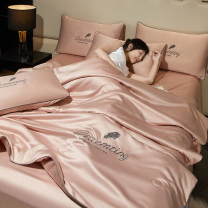 Dream Motto Houseware & Kitchen Ice Silk quilt / Pink / 150*200CM (60*80inch) 🔥🔥Washable Summer Simple Ice Silk Quilt