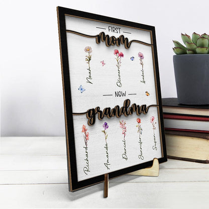 双层生辰花框 First Mom Now Grandma -Layered Wooden Plaque🔥Mother's Day Gift🔥
