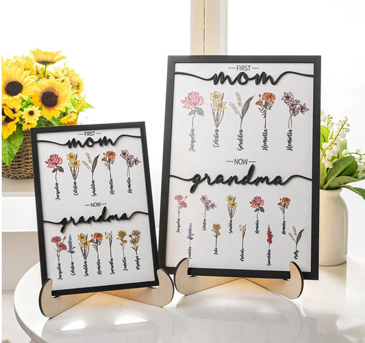 双层生辰花框 First Mom Now Grandma -Layered Wooden Plaque🔥Mother's Day Gift🔥