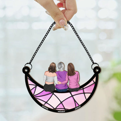 Macorner Window Hanging Suncatcher Ornament Mother & Daughter On The Moon - Personalized Window Hanging Suncatcher Ornament
