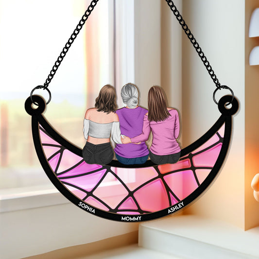 Macorner Window Hanging Suncatcher Ornament Mother & Daughter On The Moon - Personalized Window Hanging Suncatcher Ornament