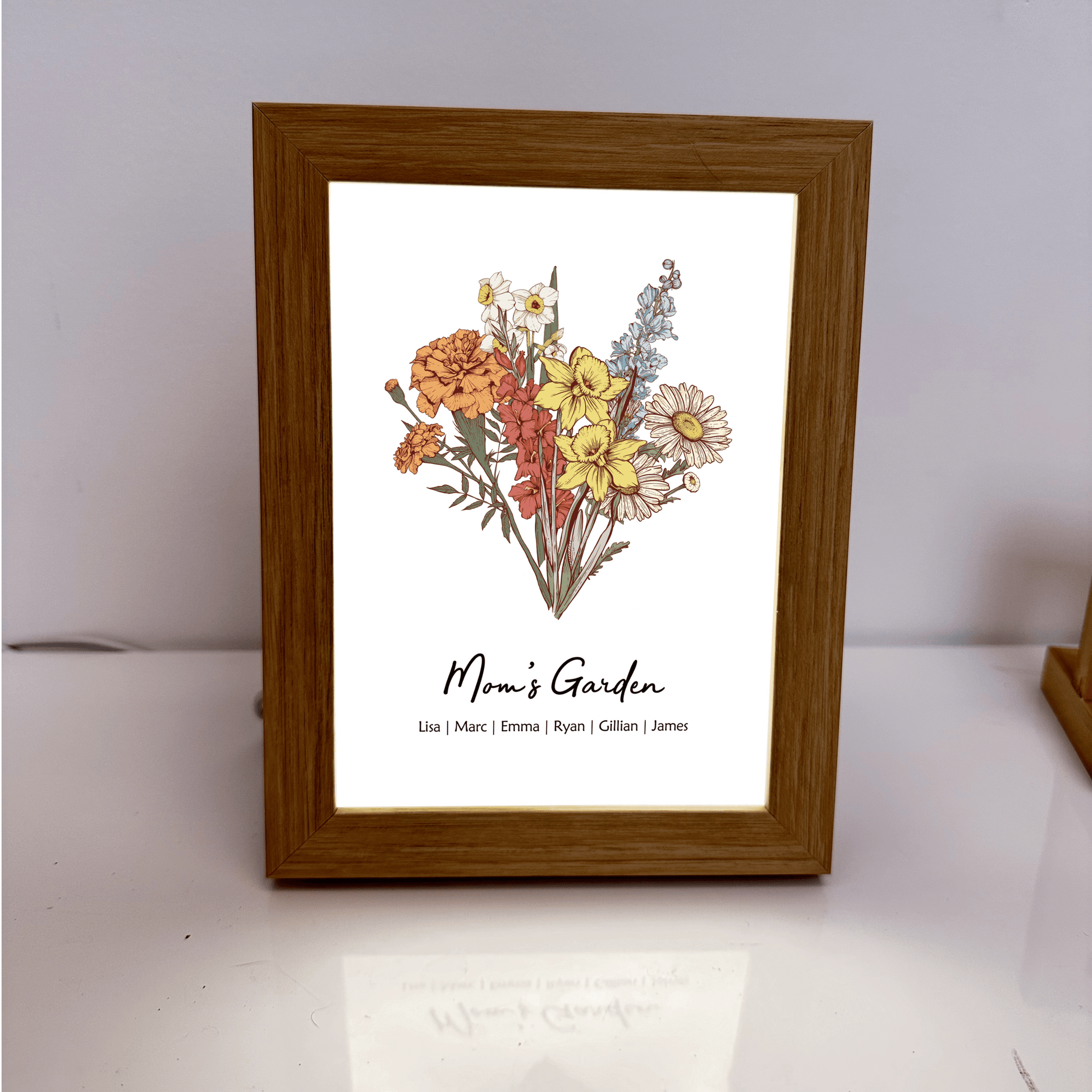 Ulovis Personalized Family Birth Flower Bouquet LED Light Box Frame